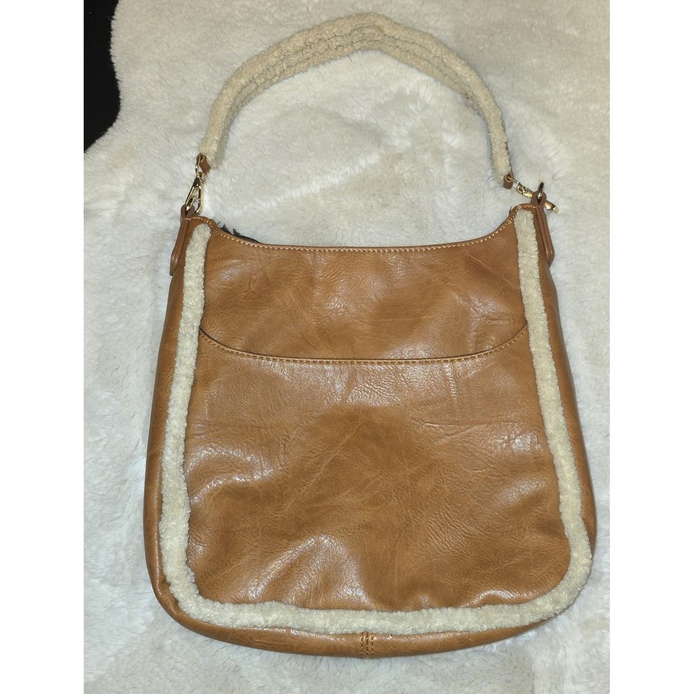 Ah-dorned Tan Camel Vegan Leather Ferpa Trim Boho Hobo Shoulder Messenger Bag
